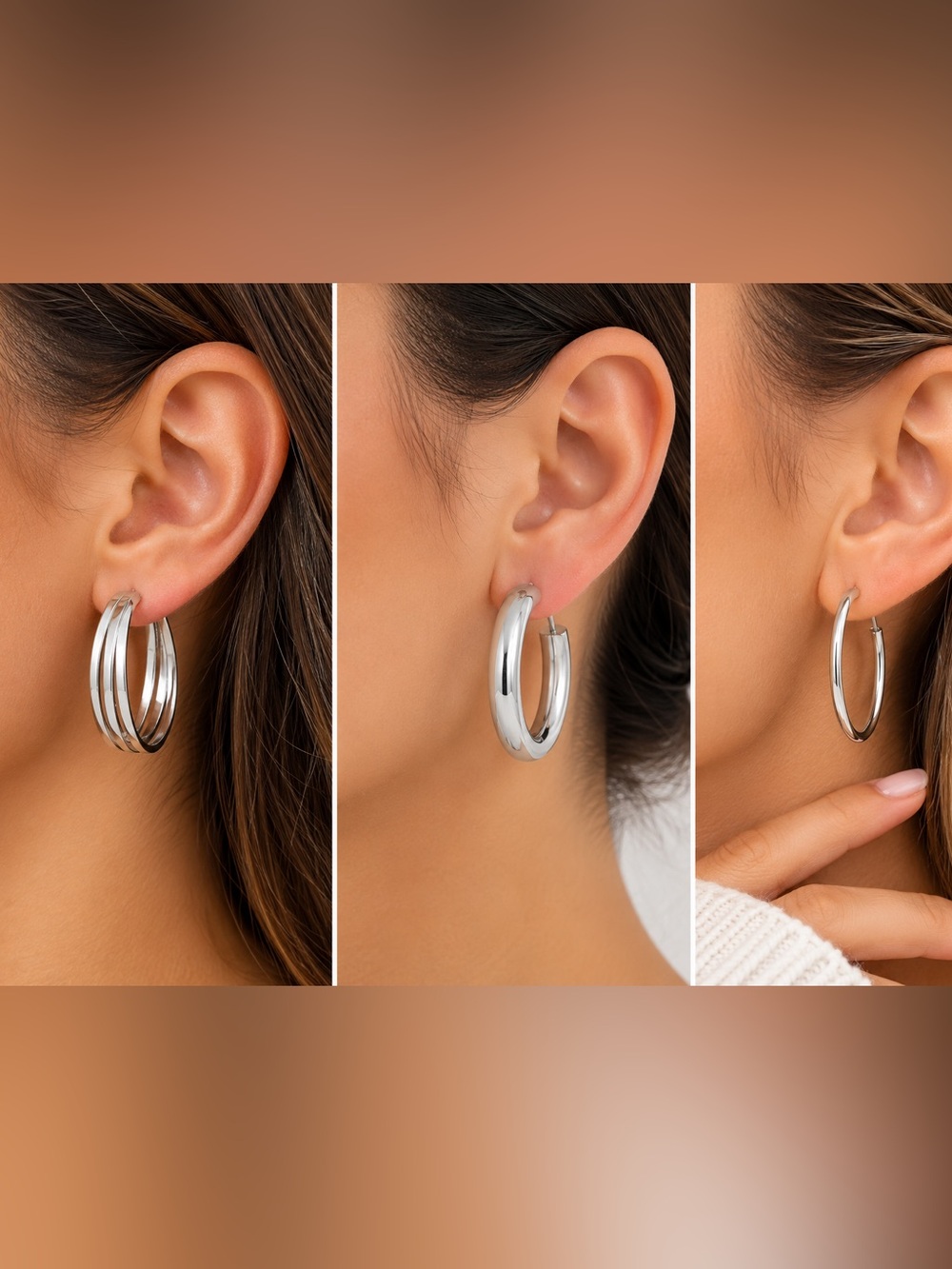 Zara Polished Silver Double & Single Hoop Earrings Set